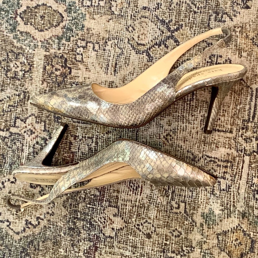 Taupe Snakeskin Kate Spade Kitten Heels Size 7 - Picture 4 of 6
